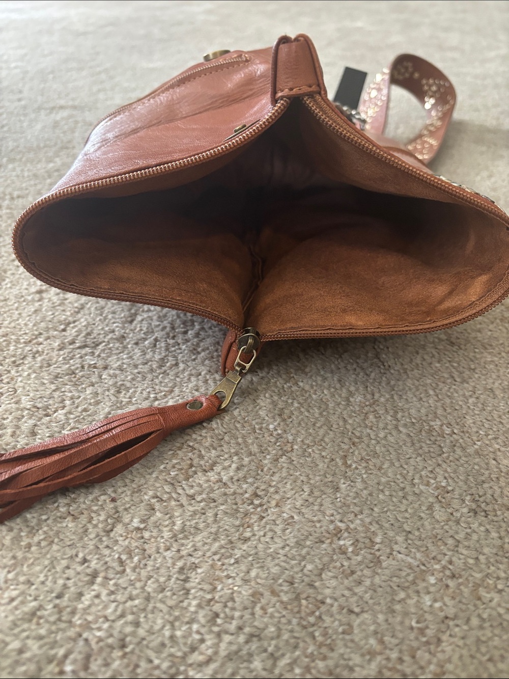 Studded Brown Leather bag LOWERED - Picture 7 of 8